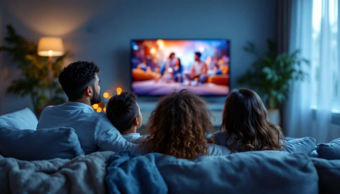 A family watching sports on their TV with the Ramix IPTV provider